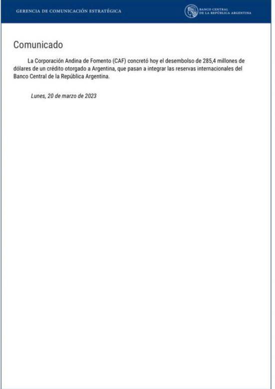 Desde hoy el Banco Central cuenta con más reservas