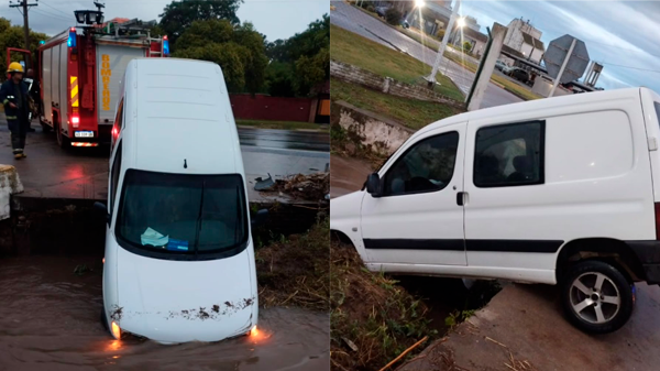 Una camioneta cayó a un canal de desagüe en Villa Nueva