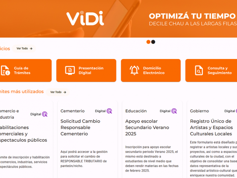 El sistema web Villa María Digital (ViDi) registra más de 3.200 trámites en 2025