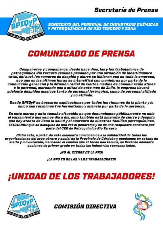 Sigue la incertidumbre de los trabajadores de la Petroquímica de Río Tercero