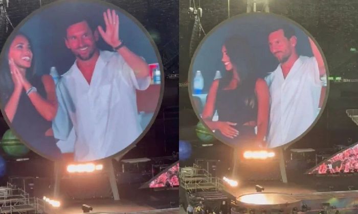 Leo Messi y Antonela Rocuzzo fueron captados por la "kiss cam" de Coldplay en Miami