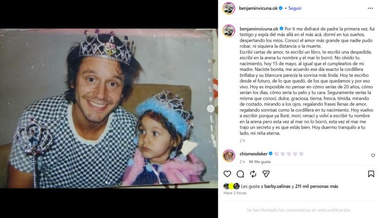 Benjam&iacute;n Vicu&ntilde;a record&oacute; a Blanca con un texto que conmovi&oacute; en redes