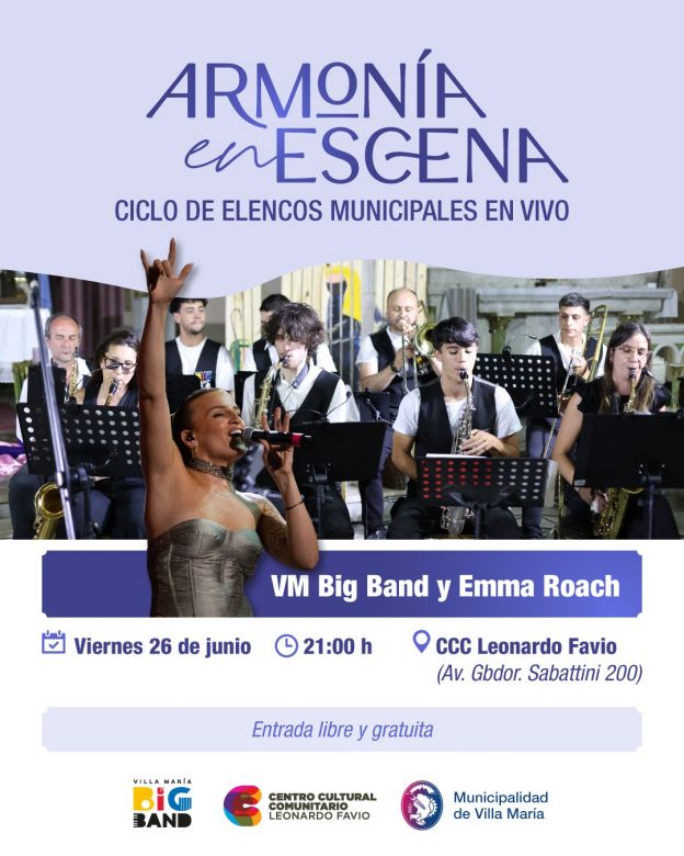 La VM Big Band y Emma Roach brindar&aacute;n un concierto gratuito en el Leonardo Favio